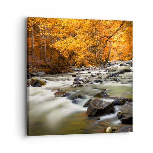 Schilderen op canvas - Een stroom in een gouden bos - 30x30 cm