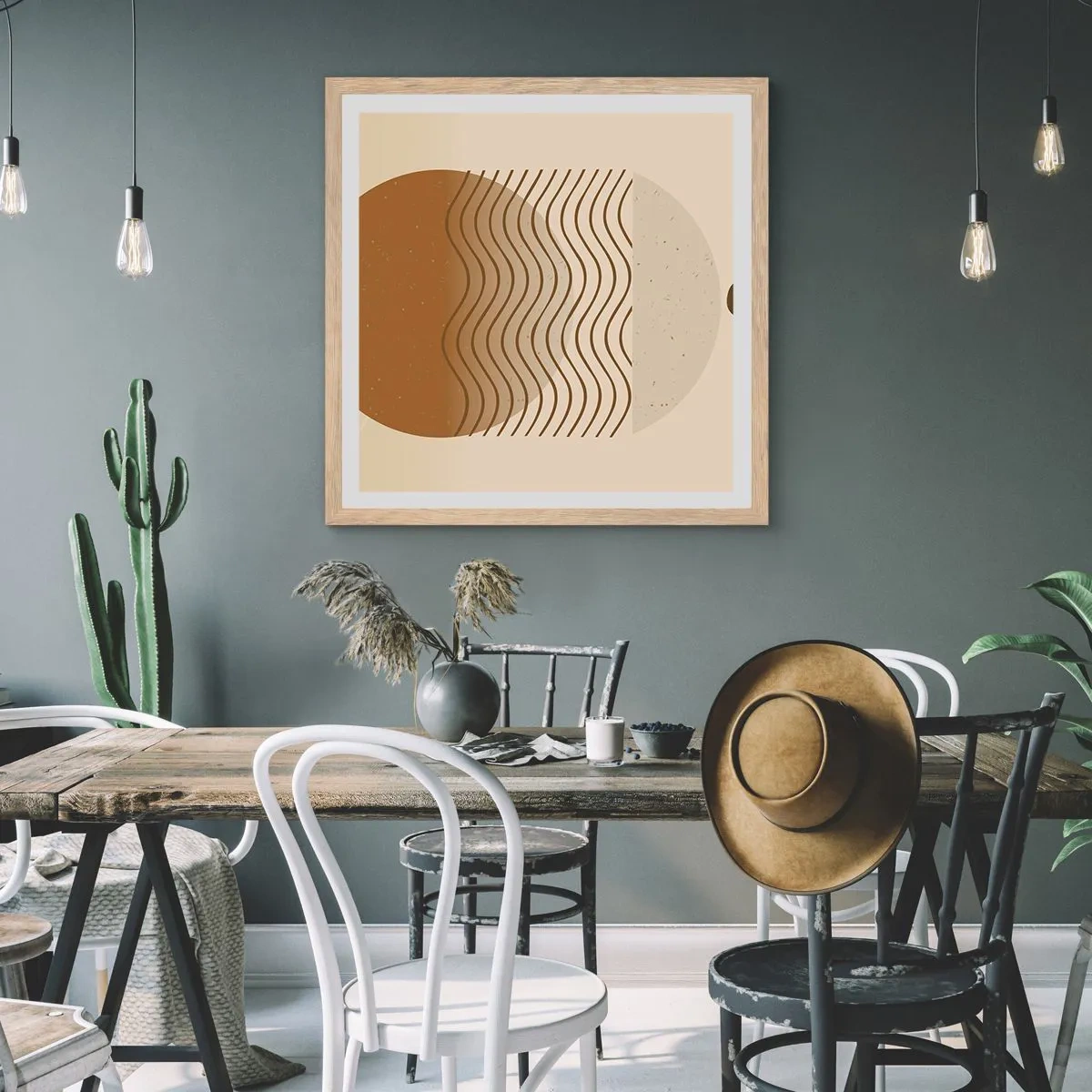 Een poster in een licht eiken lijst - Over de oorsprong van geometrische figuren - 60x60 cm