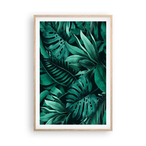 Een poster in een licht eiken lijst - De diepte van tropisch groen - 61x91 cm