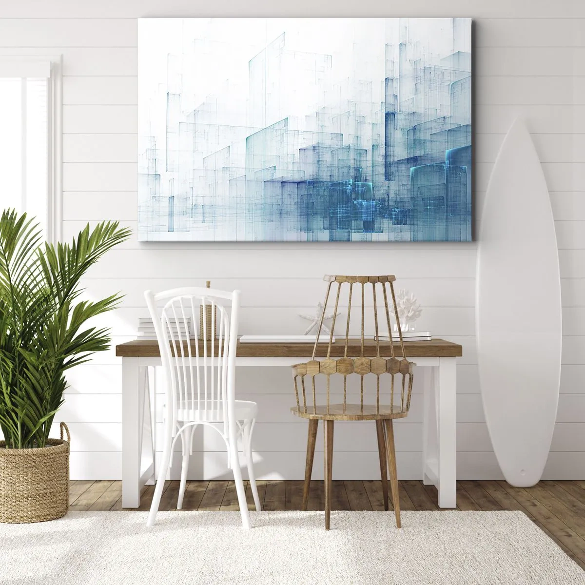 Schilderen op canvas - Abstracte geometrische vormen in blauwtinten - 70x50cm - Hoe ruimte geworden is - Moderne wanddecoratie voor woonkamer en slaapkamer ARTTOR