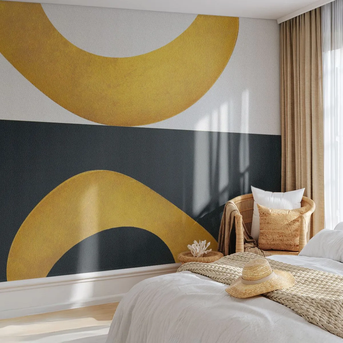 Fotobehang Premium Canvas - Ten eerste: goud - Abstractie, Vormen, Wielen - 450x315 cm