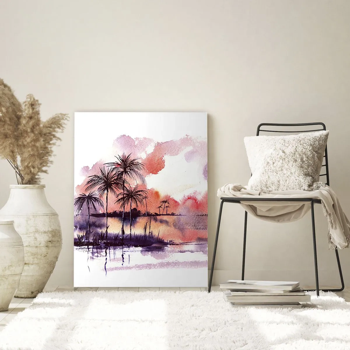 Schilderen op glas - De rust van de tropen in het rood - 80x120 cm