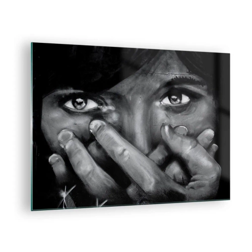 Schilderen op glas - Een portret in zwart-wit met een emotionele blik - 70x50cm - Ik zal niet zeggen wie het heeft geschilderd - Moderne wanddecoratie voor woonkamer en slaapkamer ARTTOR