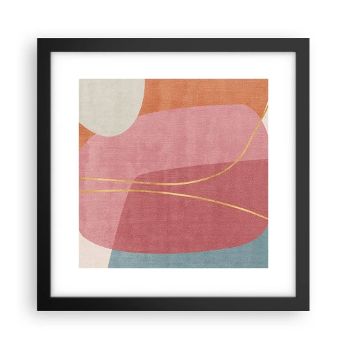 Poster in een zwarte lijst - Pastelkleurcompositie met gouddraad - 30x30 cm