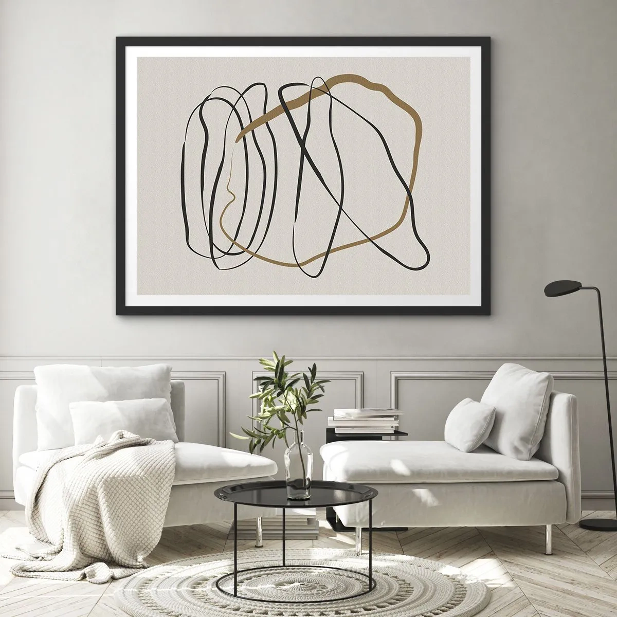 Poster in een zwarte lijst - Compositie – loopdans - 100x70 cm