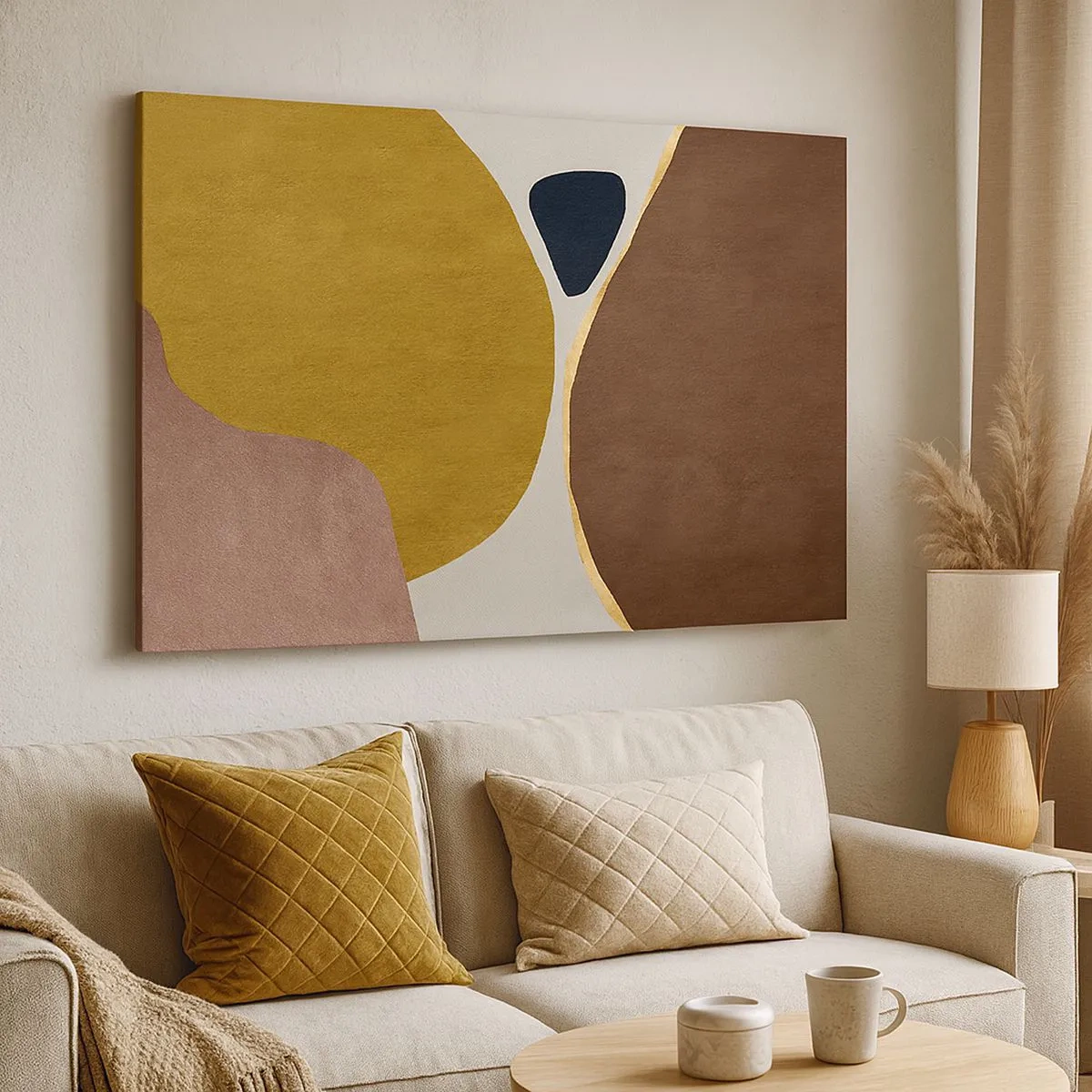 Schilderen op canvas - Een abstracte compositie met geometrische vormen in warme kleuren. - 70x50cm - Abstractie – een plek in de ruimte - Moderne wanddecoratie voor woonkamer en slaapkamer ARTTOR