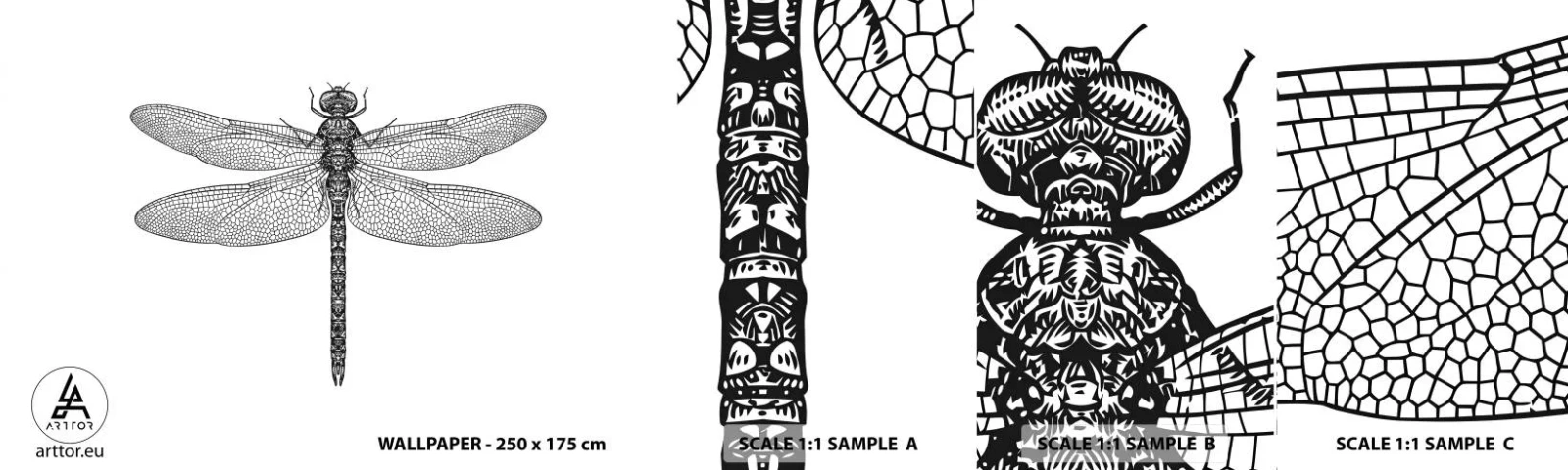 Fotobehang Monster Zelfklevend Deluxe Sticker - Precisie van de natuur - Libel, Insect, Minimalistisch - 100x30 cm