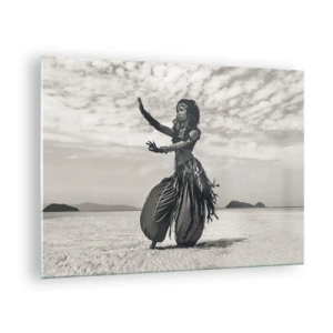 Schilderen op glas - Zwart-witfoto van een danseres in de woestijn - 70x50cm - De dans van de zuidelijke eilanden - Moderne wanddecoratie voor woonkamer en slaapkamer ARTTOR