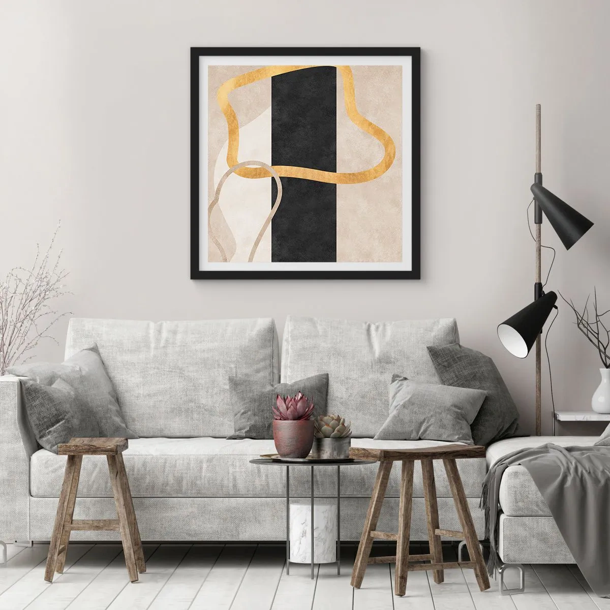 Poster in een zwarte lijst - Verwarde vormen - 30x30 cm