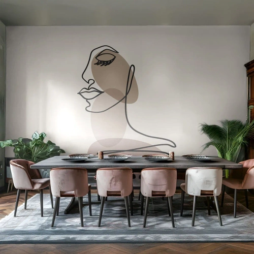 Fotobehang Premium Canvas - Een bepaalde lijn van schoonheid - Abstractie, Het gezicht van de vrouw, Grafisch - 450x315 cm