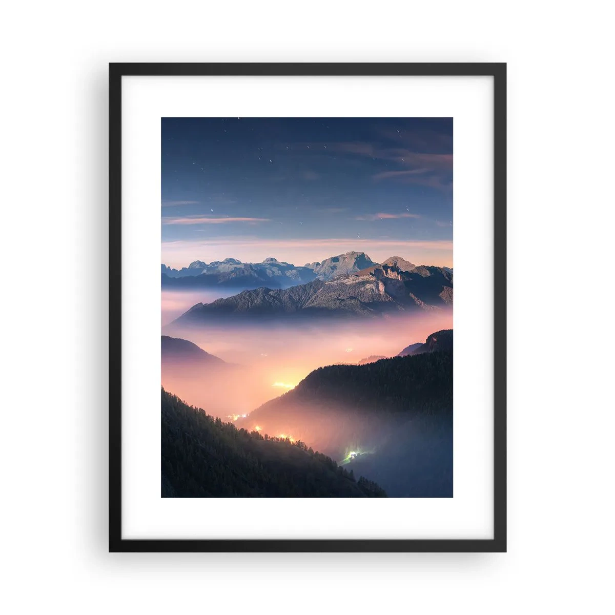 Poster in een zwarte lijst - Licht in de dalen - 40x50 cm