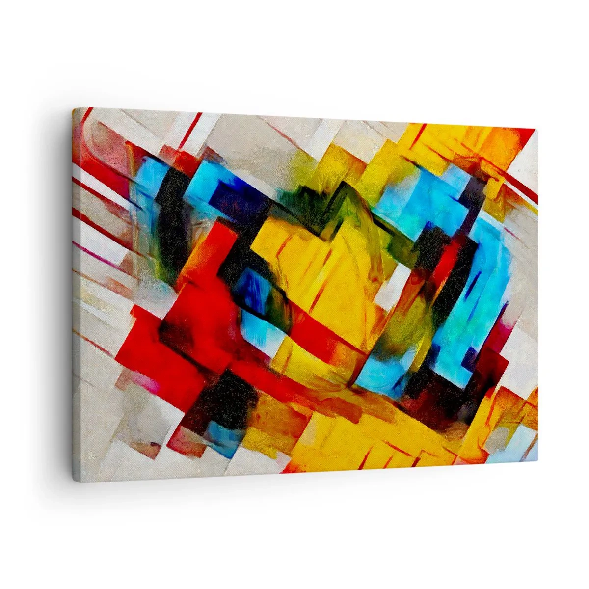Schilderen op canvas - Abstracte geometrische compositie in levendige kleuren - 70x50cm - Een veelkleurig lagen koekje - Moderne wanddecoratie voor woonkamer en slaapkamer ARTTOR