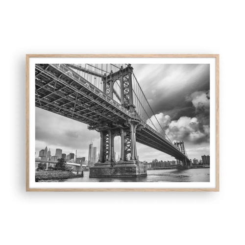 Een poster in een licht eiken lijst - Naar het hart van de stad - 100x70 cm