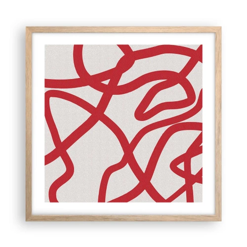 Een poster in een licht eiken lijst - Rood op wit - 50x50 cm