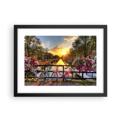 Poster in een zwarte lijst - Lenteochtend in Amsterdam - 40x30 cm