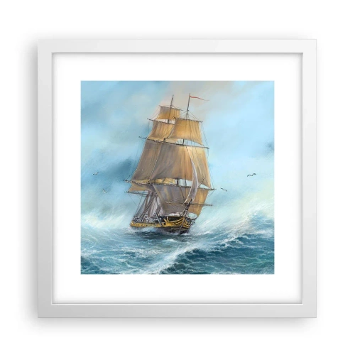 Poster in een witte lijst - Haasten over de golven - 30x30 cm