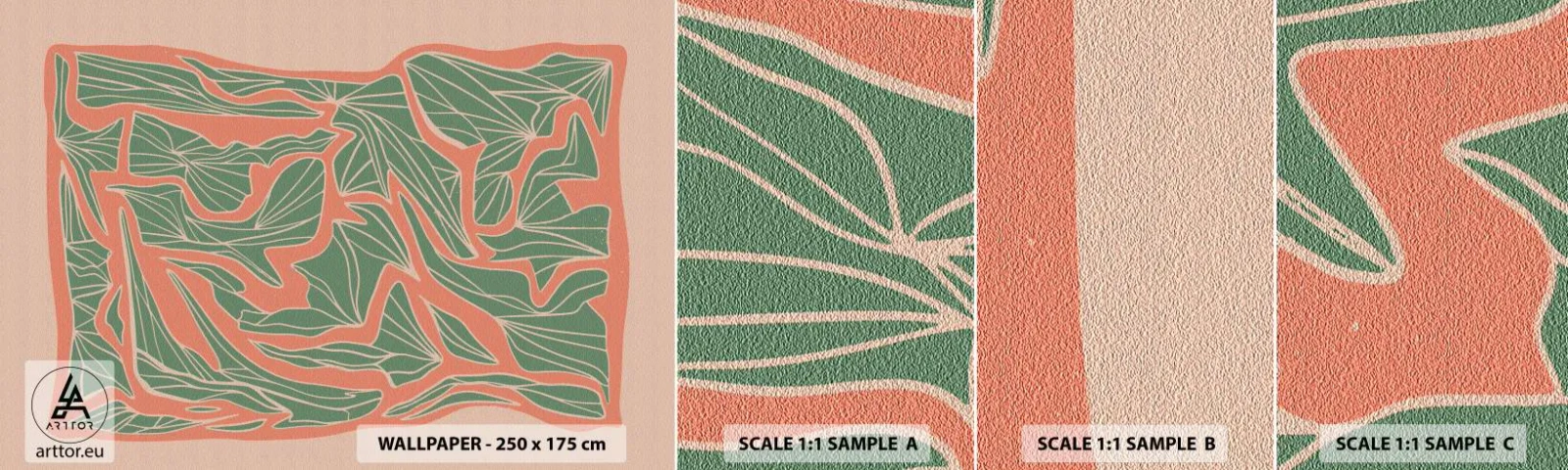 Fotobehang Staaltje Standard Eco - De strijd tussen koraal en groen - Boho, Pastel, Deel - 100x30 cm