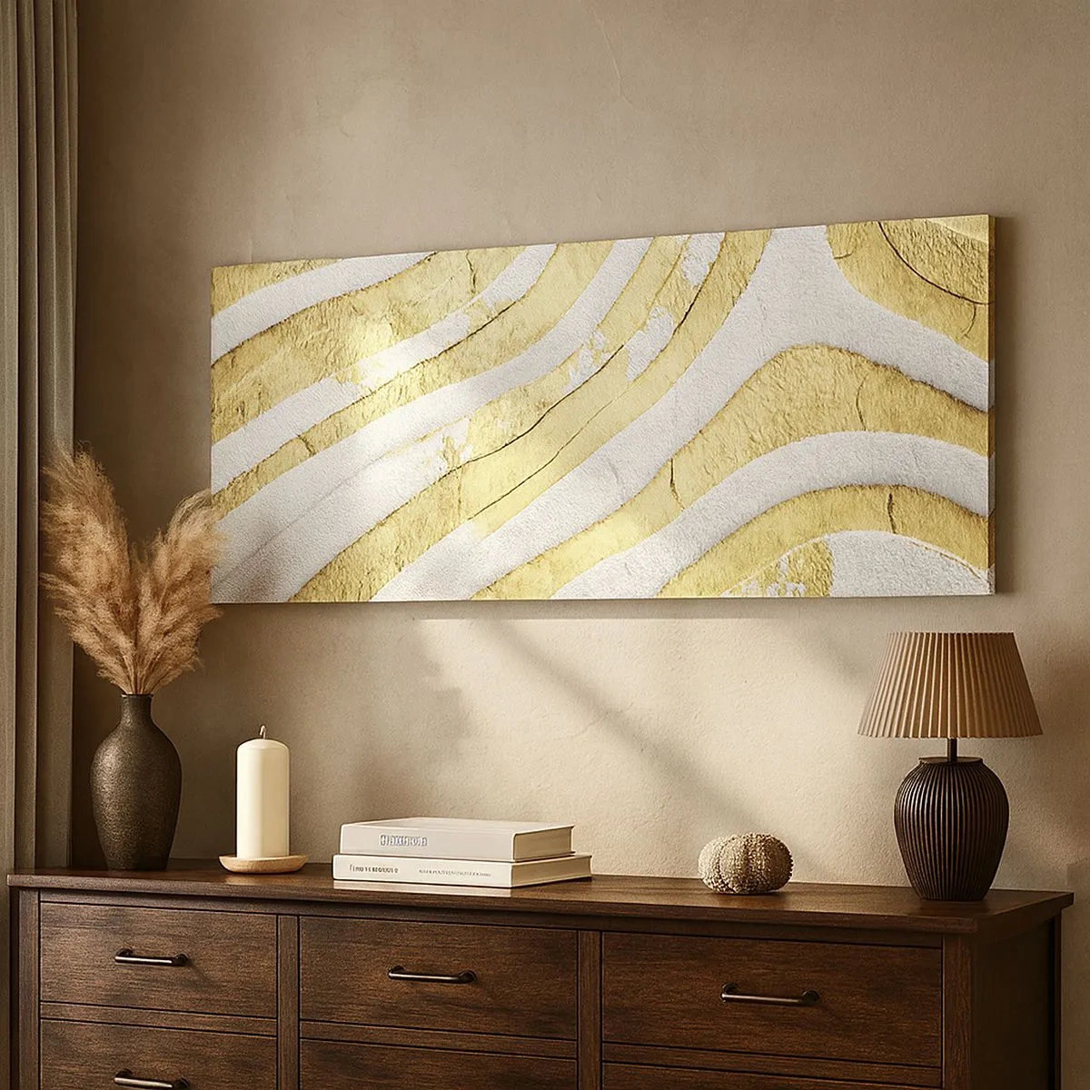 Schilderen op canvas - Compositie in wit en goud - 100x40 cm