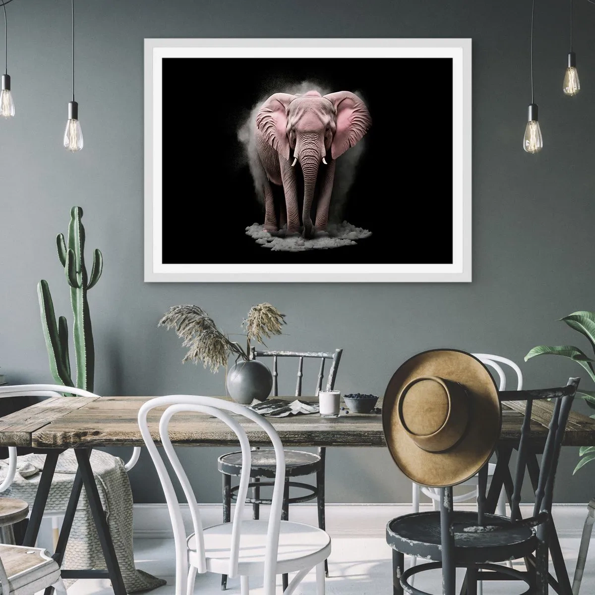 Poster in een witte lijst - Denk niet aan een roze olifant! - 91x61 cm