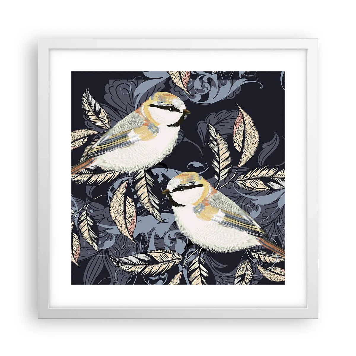 Poster in een witte lijst - Geel-blauwe triller - 40x40 cm