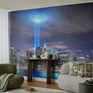 Fotobehang Premium Canvas - De hemel met het licht bereiken - Stad, New York, Architectuur - 450x315 cm