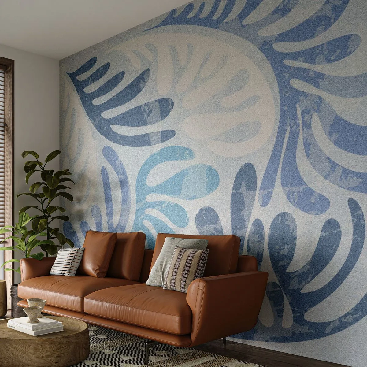 Fotobehang Standard Eco - Blauwe varens - Minimalisme, Pastel, Boho - 150x105 cm