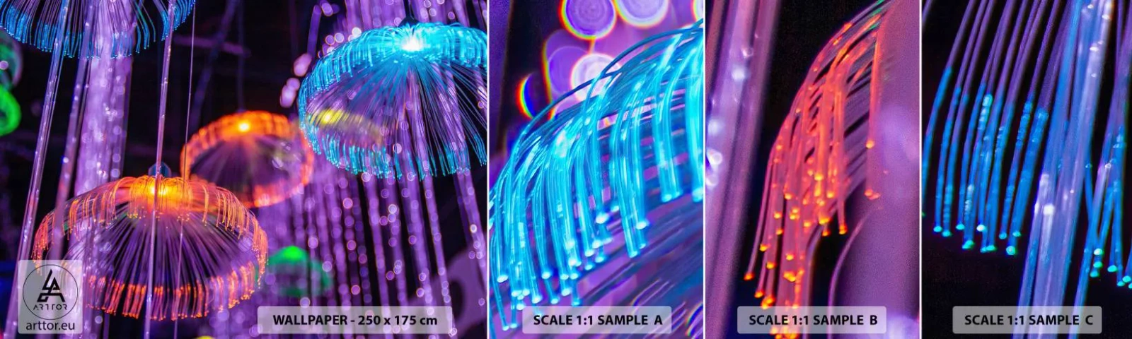 Fotobehang Monster Zelfklevend Deluxe Sticker - Lichte fontein - Neon, Lichten, Luminantie - 100x30 cm