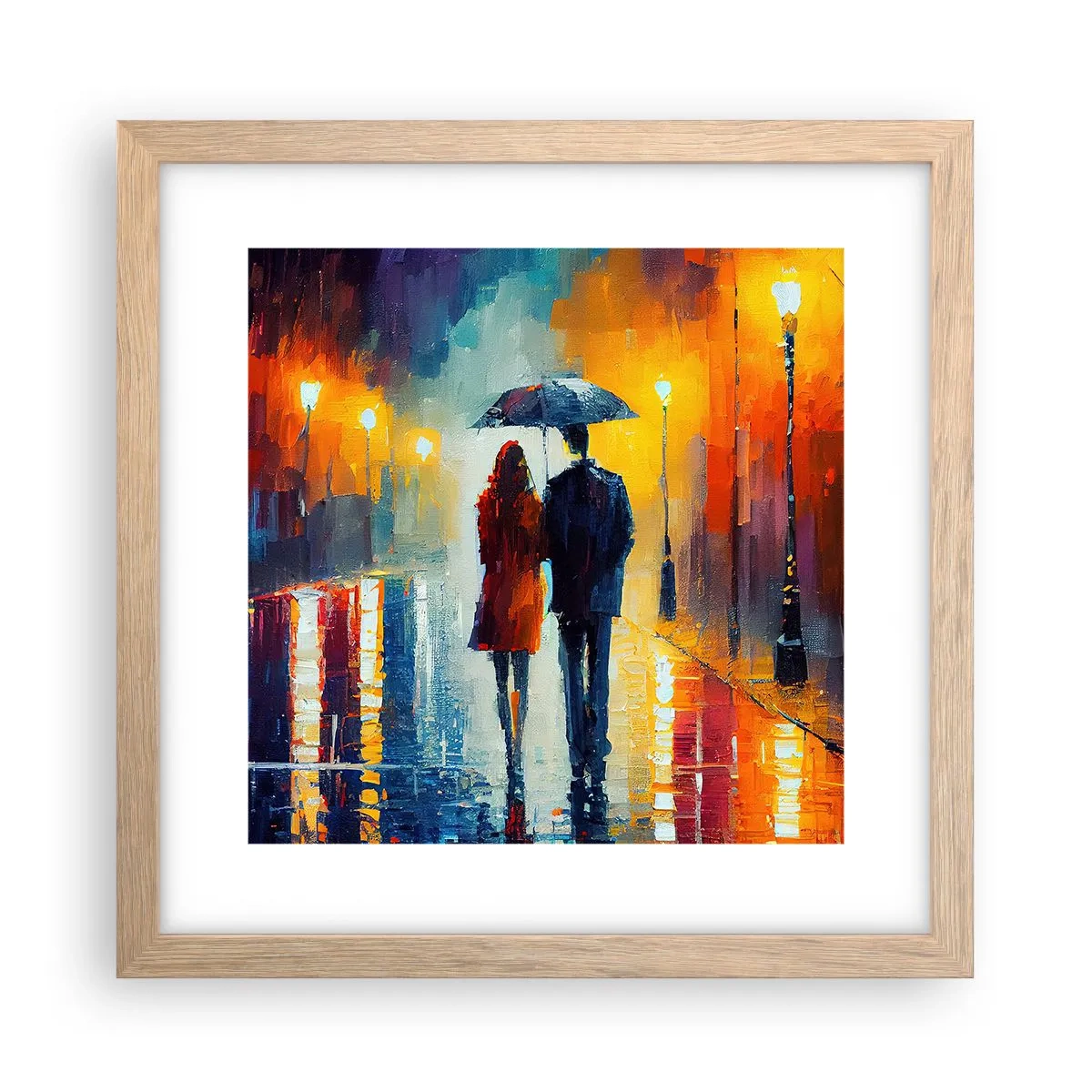 Een poster in een licht eiken lijst - Samen – een kleurrijke nacht - 30x30 cm