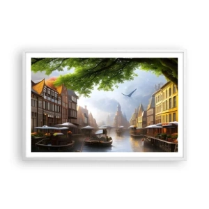 Poster in een witte lijst - Hollands stadsbeeld - 91x61 cm