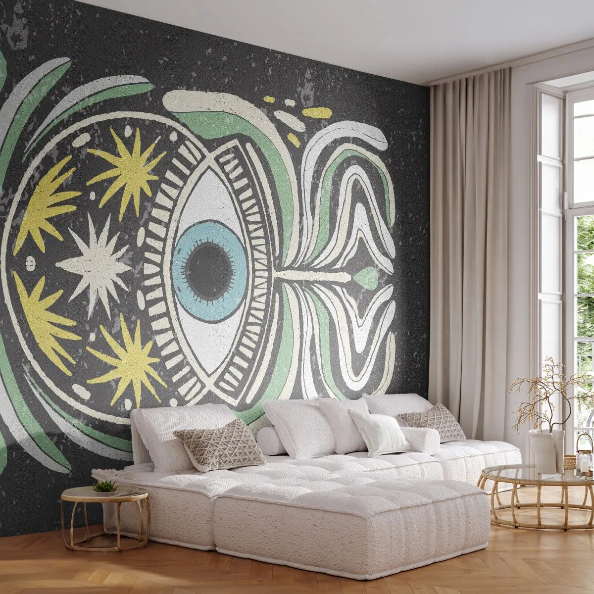 Fotobehang Premium Canvas - Tribale rituelen - Boho, Oog, Pastel - 250x175 cm