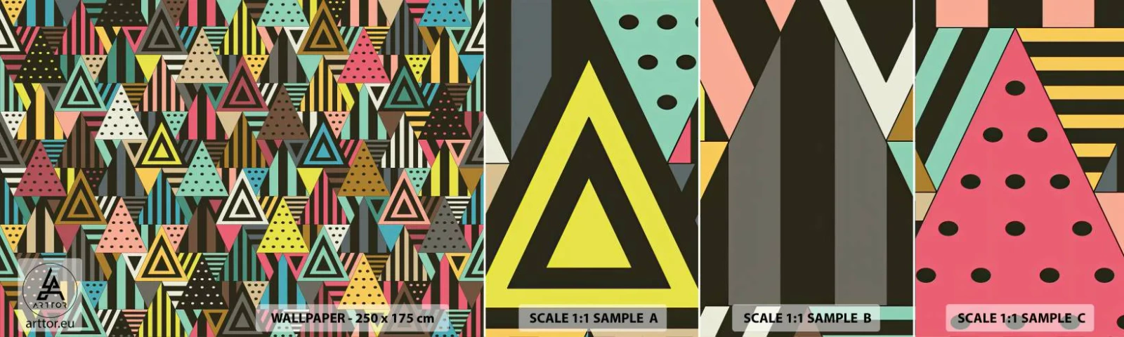 Fotobehang Staaltje Standard Eco - In ritme op drie - Abstractie, Deel, Driehoeken - 100x30 cm