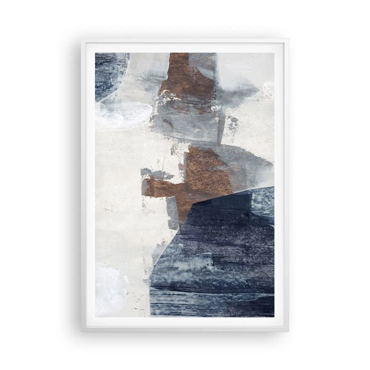 Poster in een witte lijst - Blauwe en bruine vormen - 70x100 cm