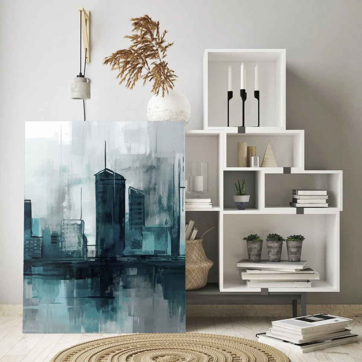 Schilderen op glas - Een stad in de kleur van regen - 50x70 cm