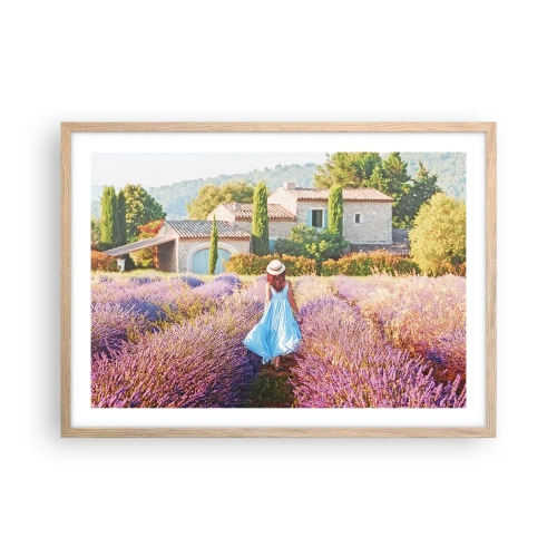 Een poster in een licht eiken lijst - Lavendel meisje - 70x50 cm
