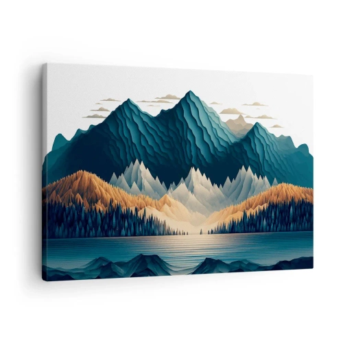 Schilderen op canvas - Schilderachtige bergen boven het meer bij zonsondergang - 70x50cm - Perfect berglandschap - Moderne wanddecoratie voor woonkamer en slaapkamer ARTTOR