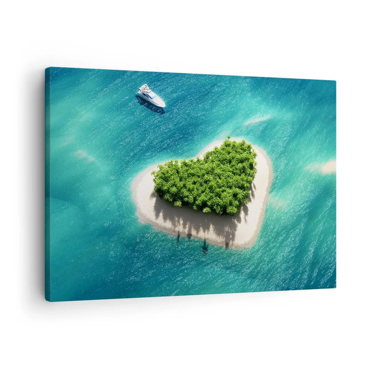 Schilderen op canvas - Een romantisch hartvormig eiland in een turquoise zee - 70x50cm - Ik hou van de zomer - Moderne wanddecoratie voor woonkamer en slaapkamer ARTTOR