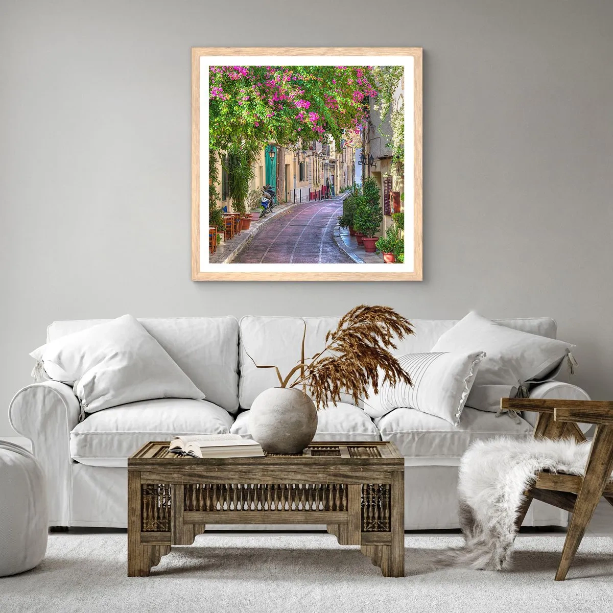 Een poster in een licht eiken lijst - Bloeiende steeg - 30x30 cm
