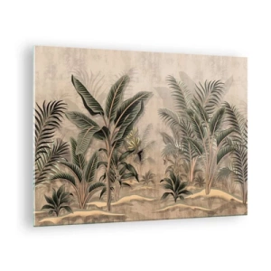 Schilderen op glas - Tropische planten op een beige achtergrond in koloniale stijl - 70x50cm - Een gravure in koloniale stijl - Moderne wanddecoratie voor woonkamer en slaapkamer ARTTOR