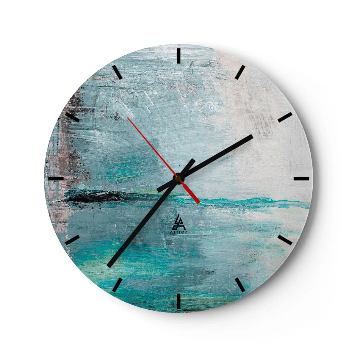 Wandklok - Klok - Een wijzerplaat met een abstract motief in tinten blauw en grijs. - 30x30cm - Horizontaal in blauw - Moderne wanddecoratie voor woonkamer, keuken en slaapkamer ARTTOR