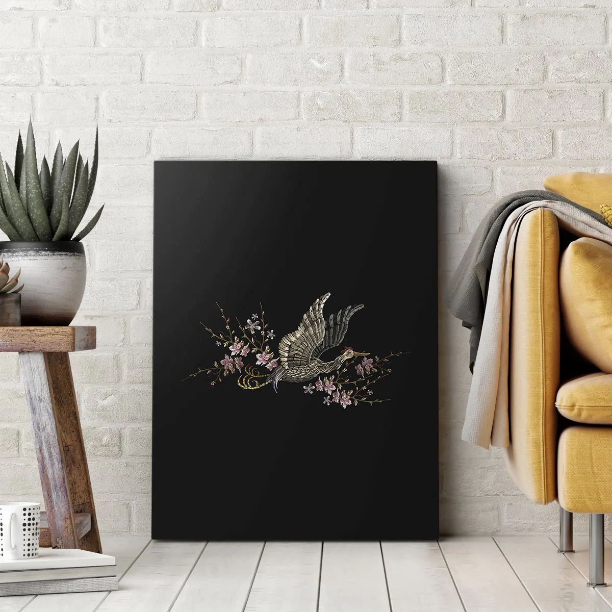 Schilderen op canvas - Exotische geborduurde vogel - 50x70 cm