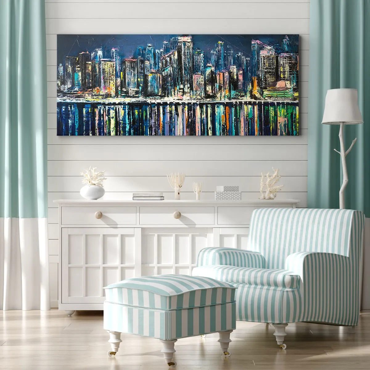 Schilderen op canvas - Cascade van lichten - 100x40 cm