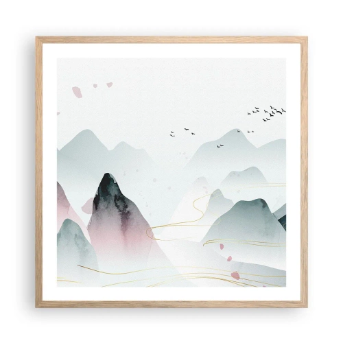 Een poster in een licht eiken lijst - Over de toppen - 60x60 cm