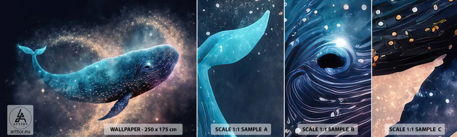 Fotobehang Staaltje Standard Eco - Er is zo’n wereld… - Walvis, Magie, Fantastisch - 100x30 cm