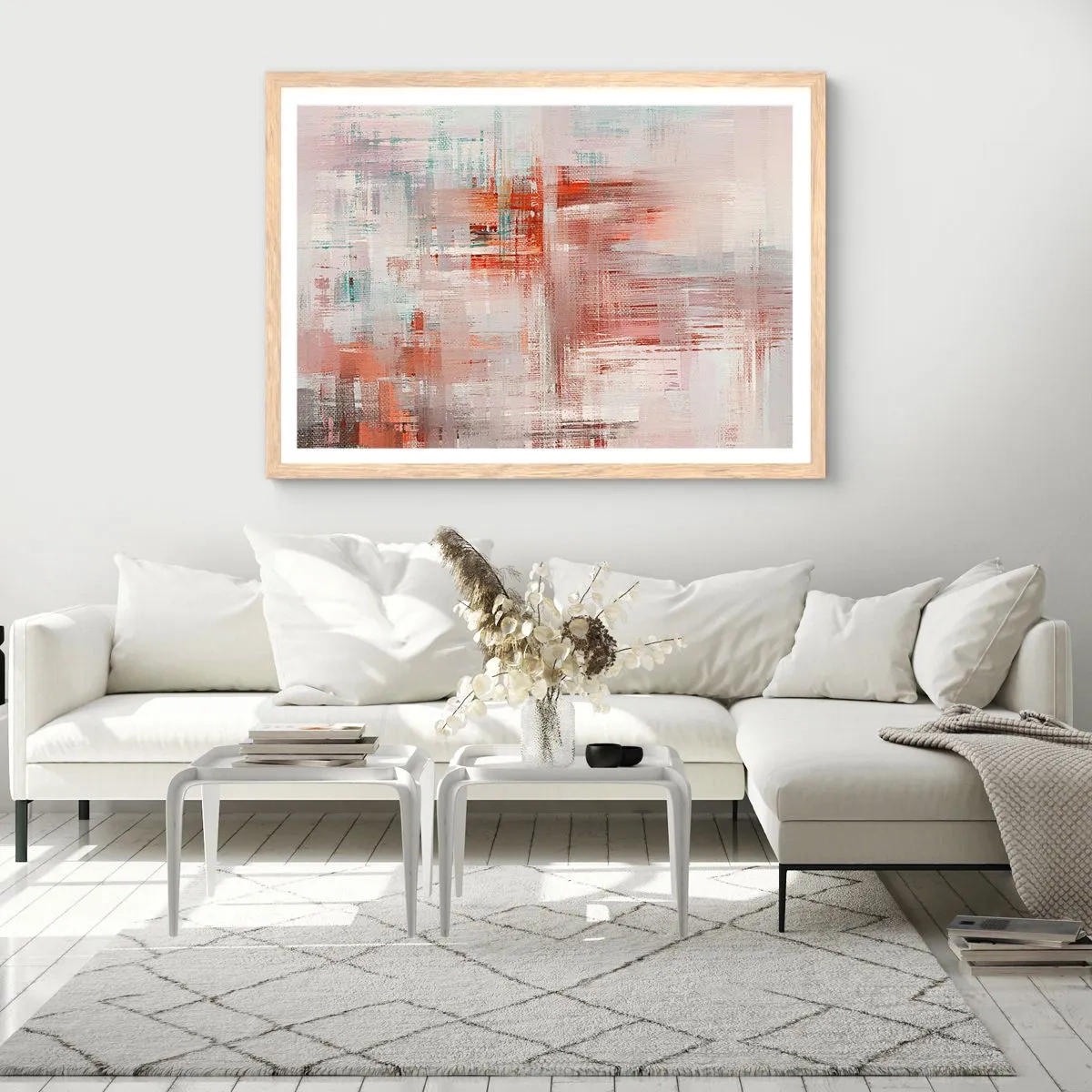 Een poster in een licht eiken lijst - Vaag. Maar roze - 91x61 cm