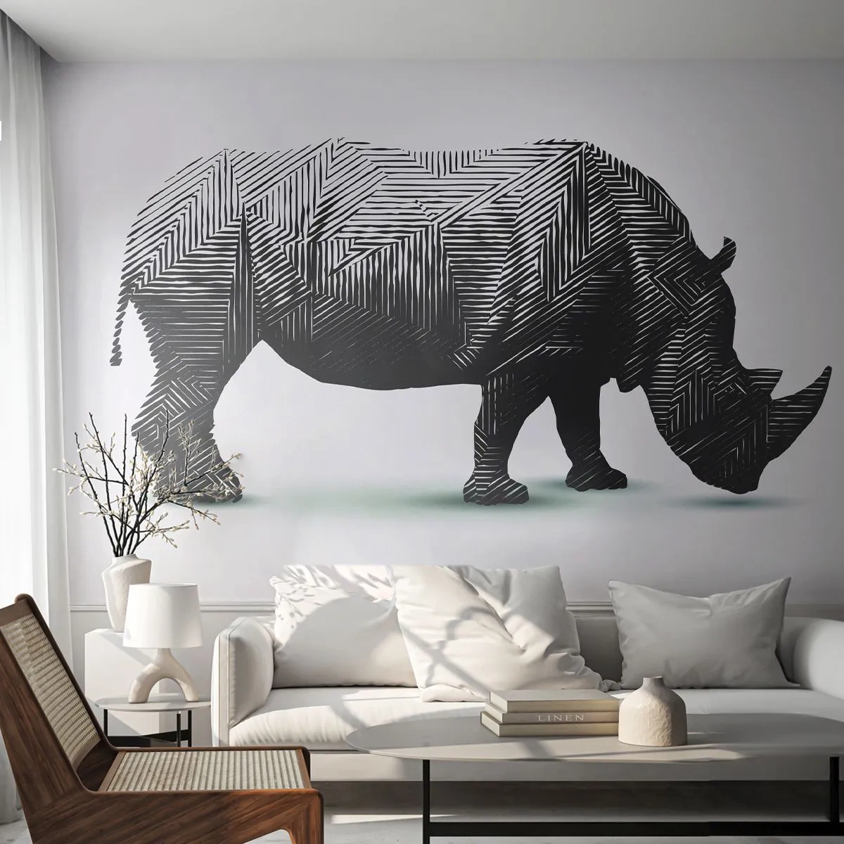 Fotobehang Premium Canvas - Geometrische schoonheid van de natuur - Dieren, Neushoorn, Grafisch - 300x210 cm