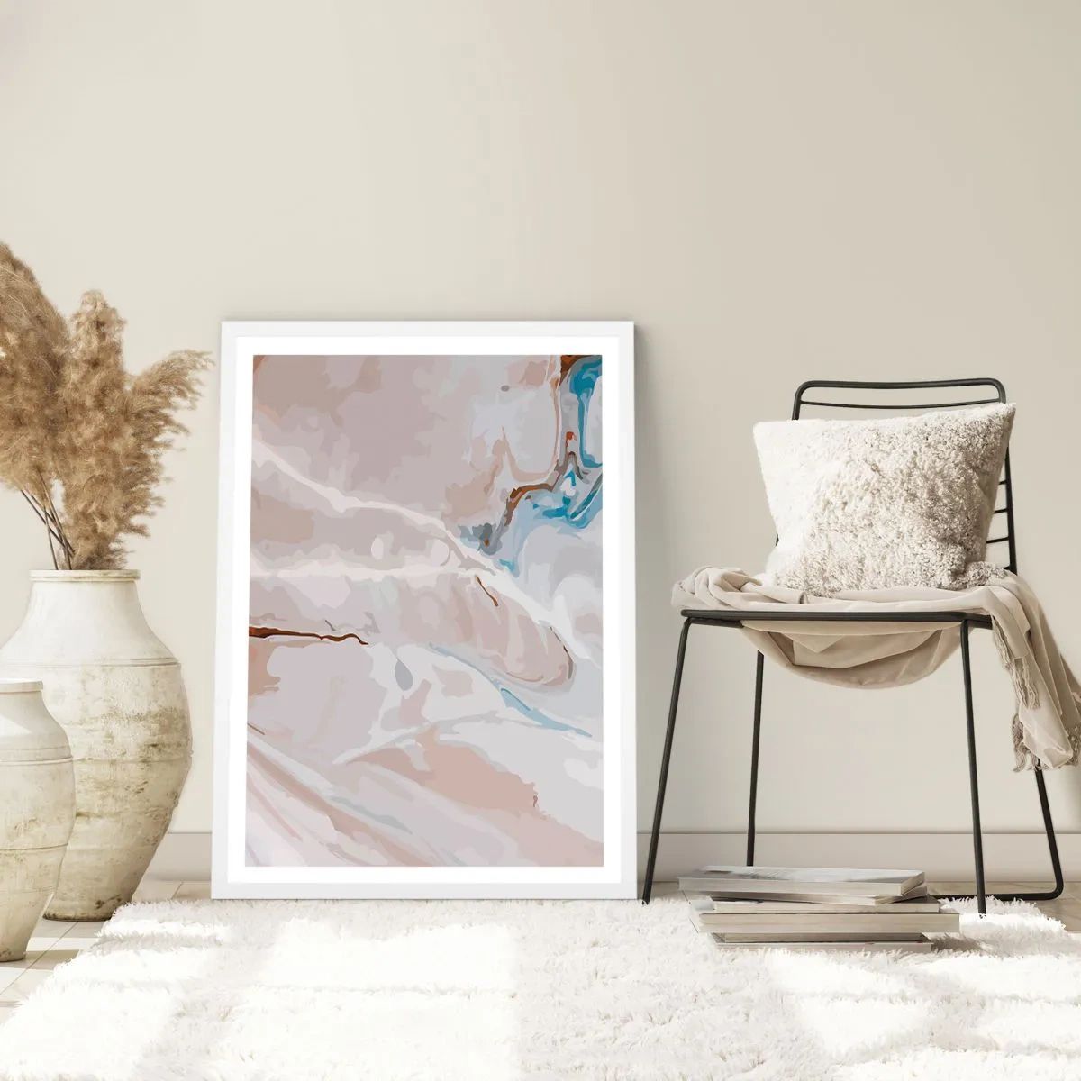 Poster in een witte lijst - Blauw kronkelt onder het wit - 70x100 cm