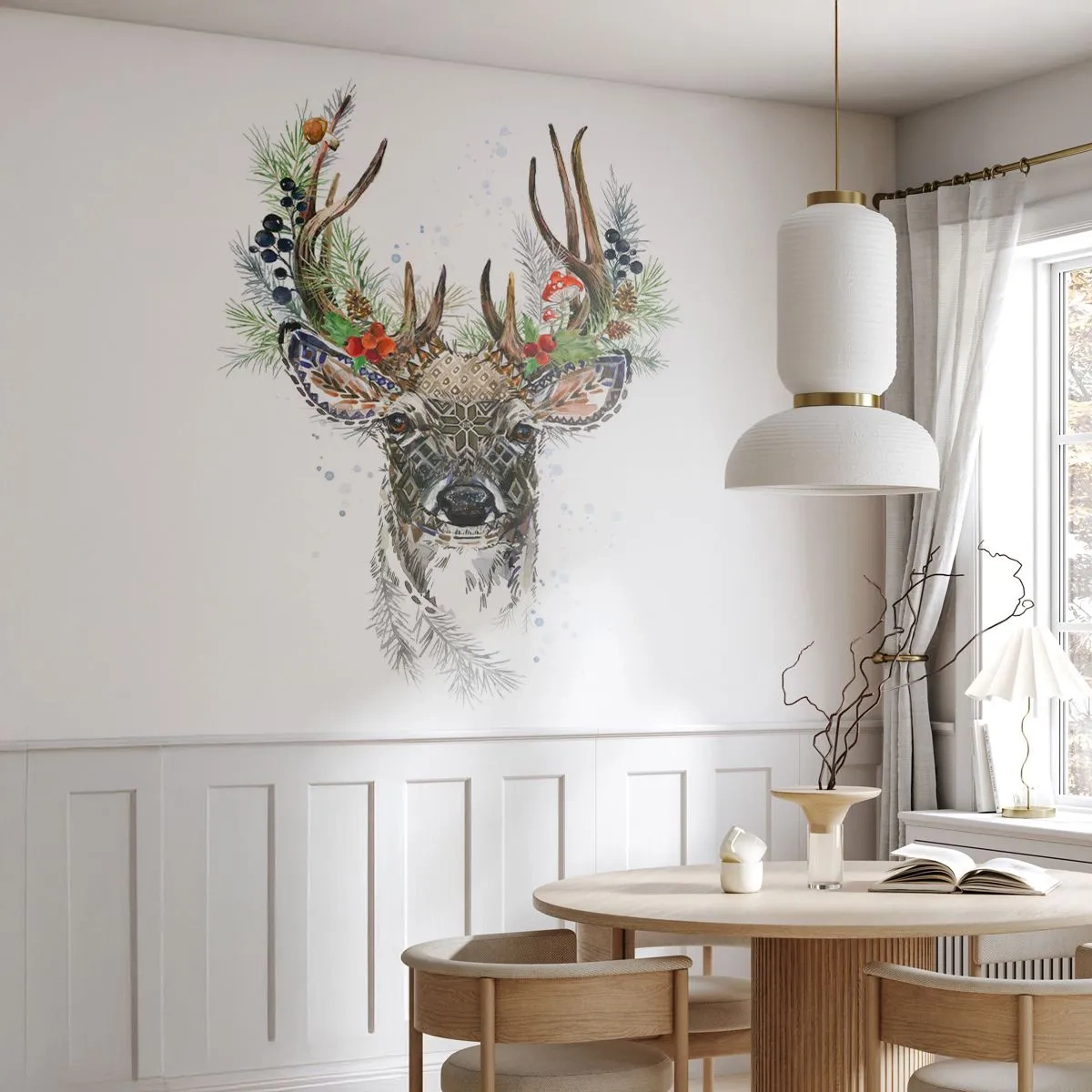 Fotobehang Premium Canvas - In een feestelijk gewaad - Abstractie, Hert, Rendier - 350x256 cm