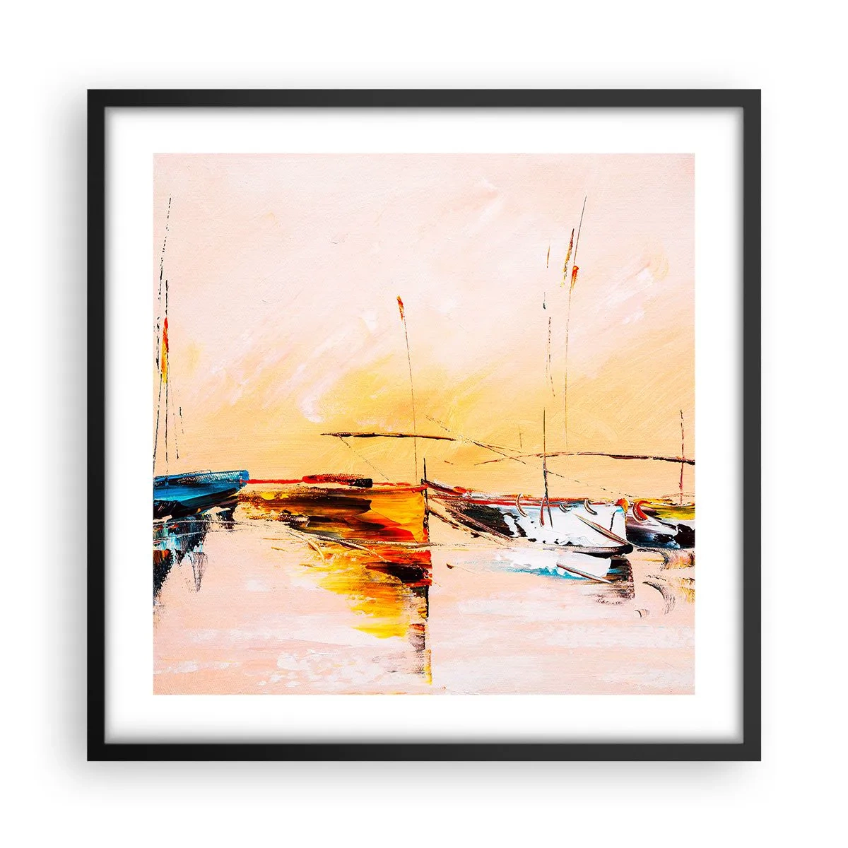 Poster in een zwarte lijst - Avond in de jachthaven - 50x50 cm