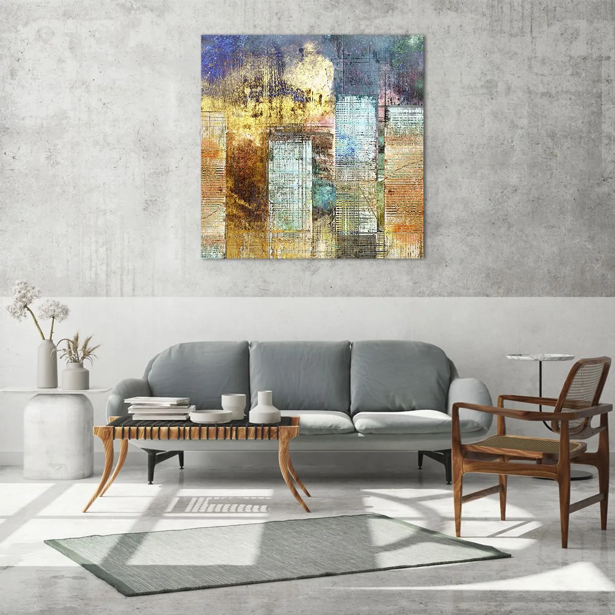 Schilderen op glas - Een zonnige metropool - 50x50 cm