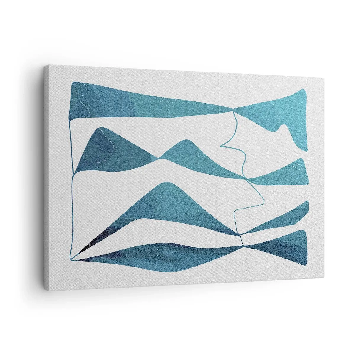 Schilderen op canvas - Abstracte vormen in blauwtinten op een witte achtergrond - 70x50cm - Abstractie: turquoise verbinding - Moderne wanddecoratie voor woonkamer en slaapkamer ARTTOR